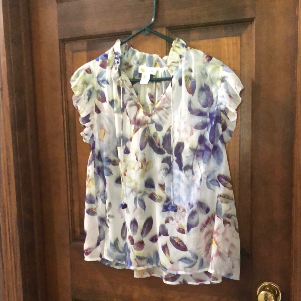 Rachel Zoe Purple and Cream Floral Blouse